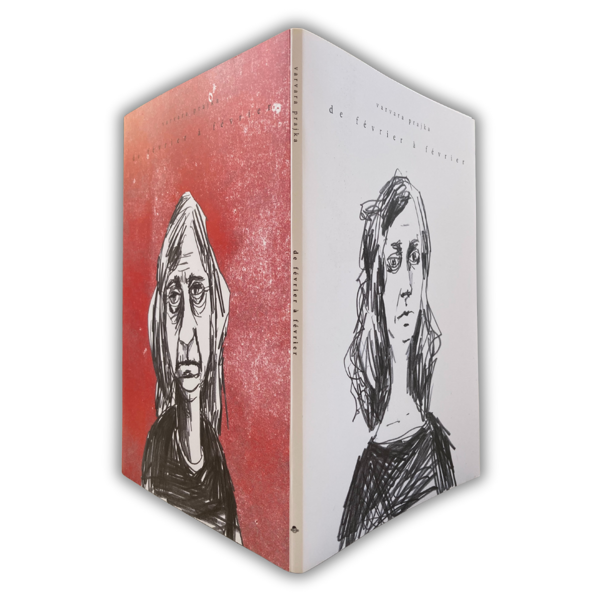 Livre De février à février, ouvert, avec autoportraits de l’auteure.